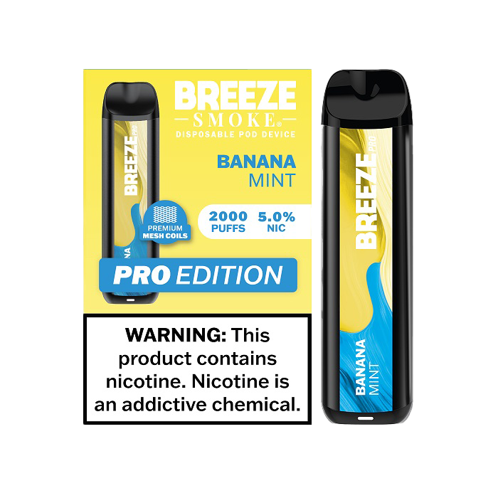 Breeze Pro 2000 Puffs Disposable Non Rechargeable Vape 5% Nicotine - Banana Mint
