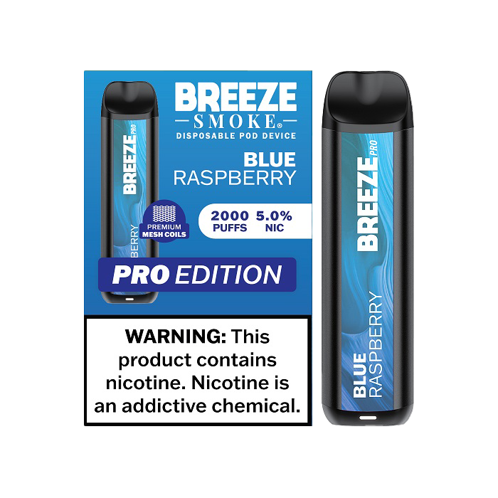 Breeze Pro 2000 Puffs Disposable Non Rechargeable Vape 5% Nicotine - Blue Raspberry