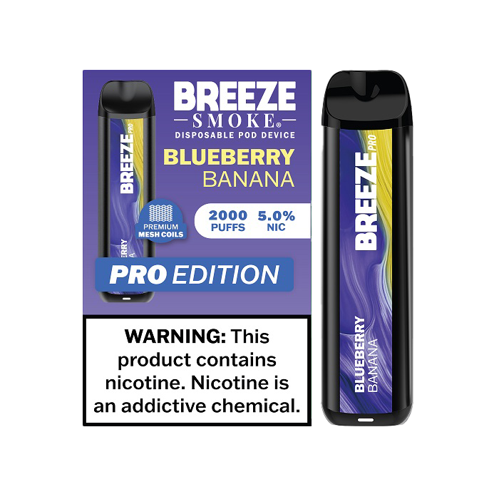 Breeze Pro 2000 Puffs Disposable Non Rechargeable Vape 5% Nicotine - Blueberry Banana