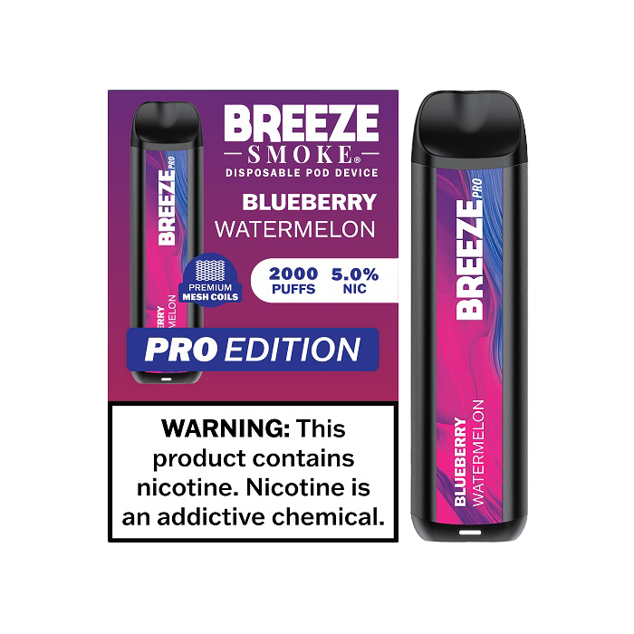 Breeze Pro 2000 Puffs Disposable Non Rechargeable Vape 5% Nicotine - Blueberry Watermelon