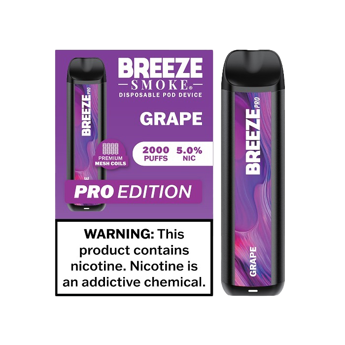 Breeze Pro 2000 Puffs Disposable Non Rechargeable Vape 5% Nicotine - Grape