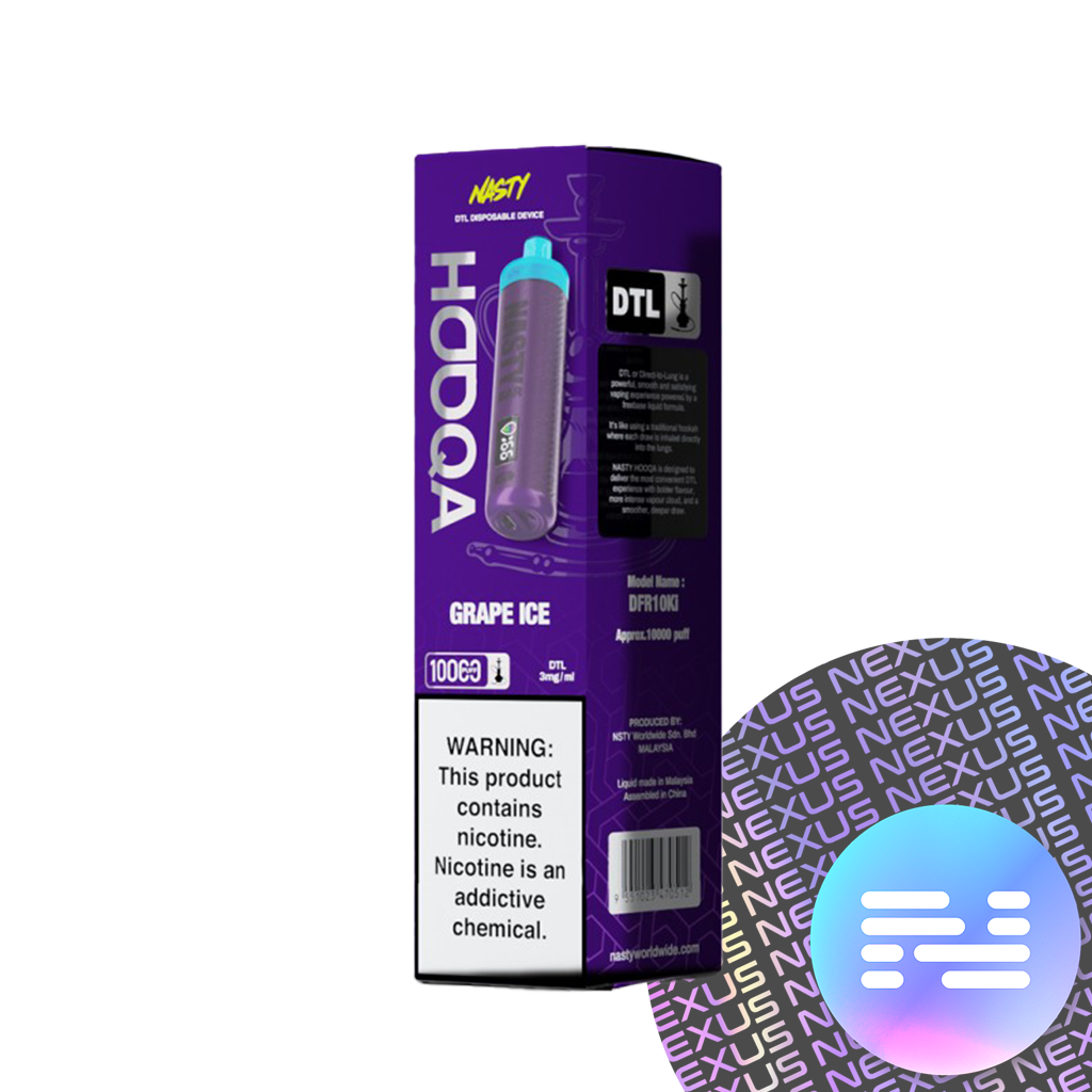 Grape Ice Nasty Bar Hooqa DFR10Ki DTL Disposable Vape 10000 Puff 3MG