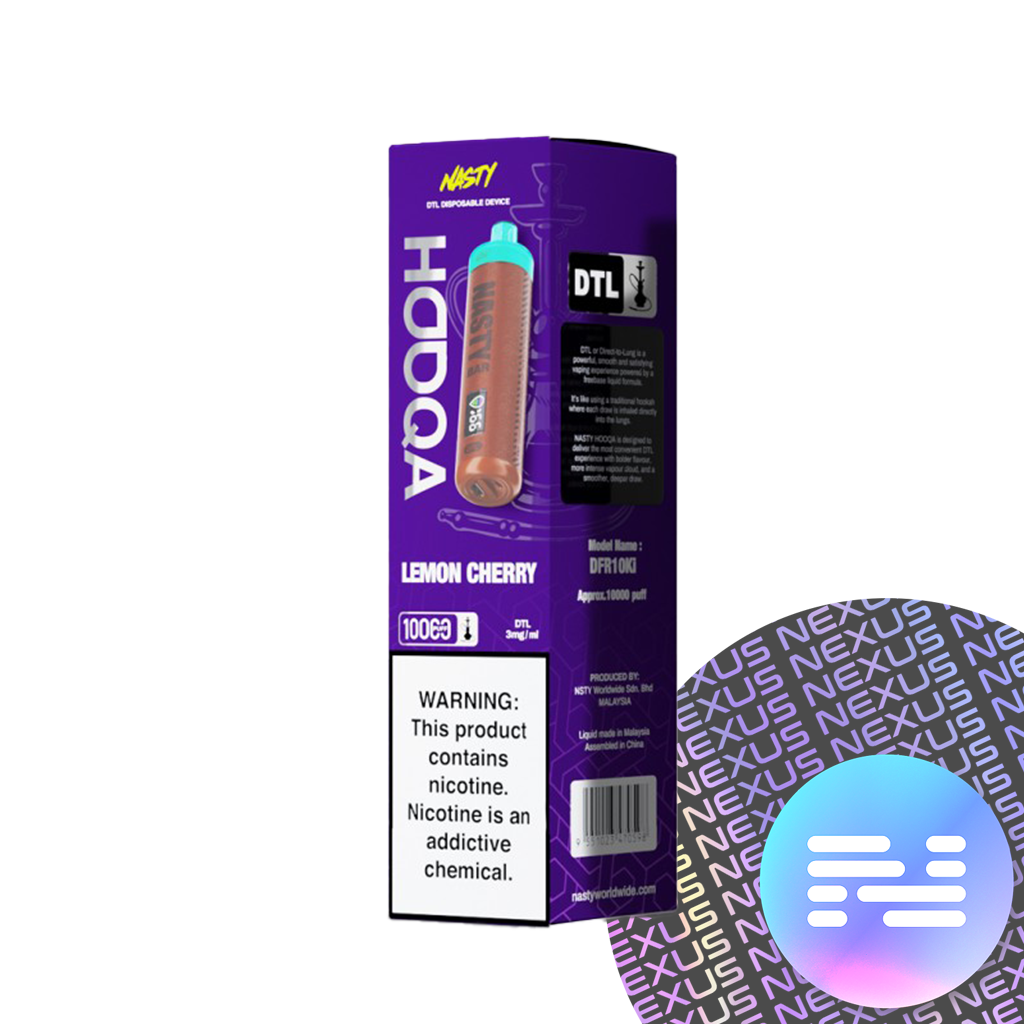 Lemon Cherry Nasty Bar Hooqa DFR10Ki DTL Disposable Vape 10000 Puff 3MG