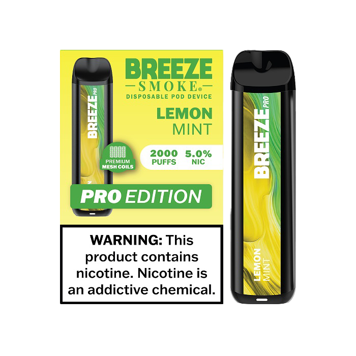 Breeze Pro 2000 Puffs Disposable Non Rechargeable Vape 5% Nicotine - Lemon Mint