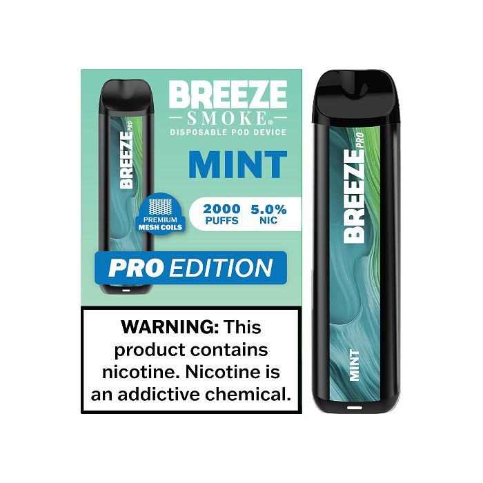 Breeze Pro 2000 Puffs Disposable Non Rechargeable Vape 5% Nicotine - Mint