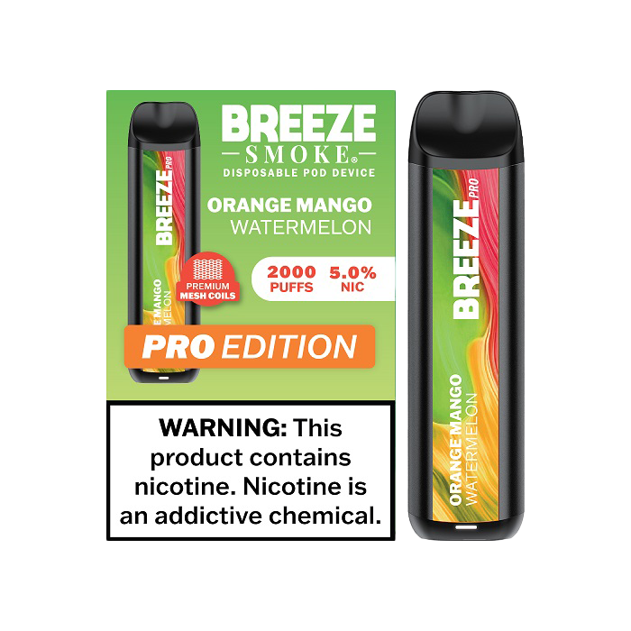 Breeze Pro 2000 Puffs Disposable Non Rechargeable Vape 5% Nicotine - Orange Mango Watermelon