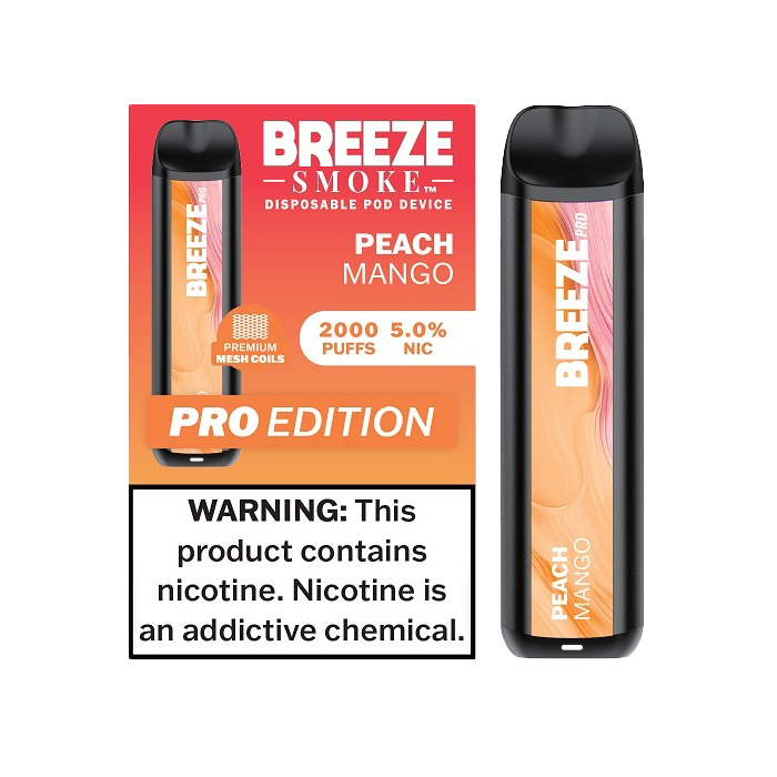 Breeze Pro 2000 Puffs Disposable Non Rechargeable Vape 5% Nicotine - Peach Mango