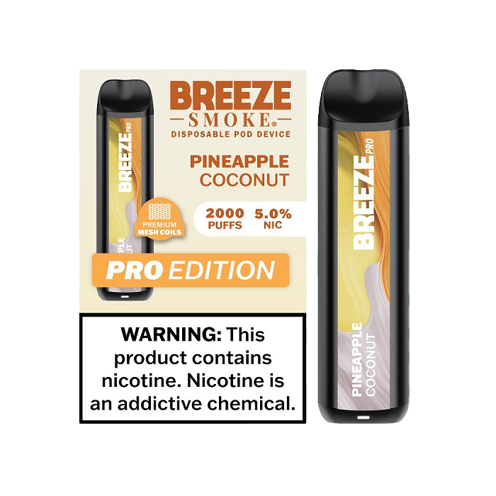 Breeze Pro 2000 Puffs Disposable Non Rechargeable Vape 5% Nicotine - Pineapple Coconut