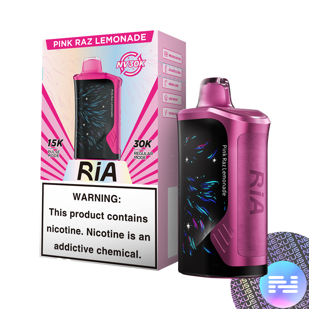 Pink Raz Lemonade RIA NV30K Disposable Vape by GEEK BAR