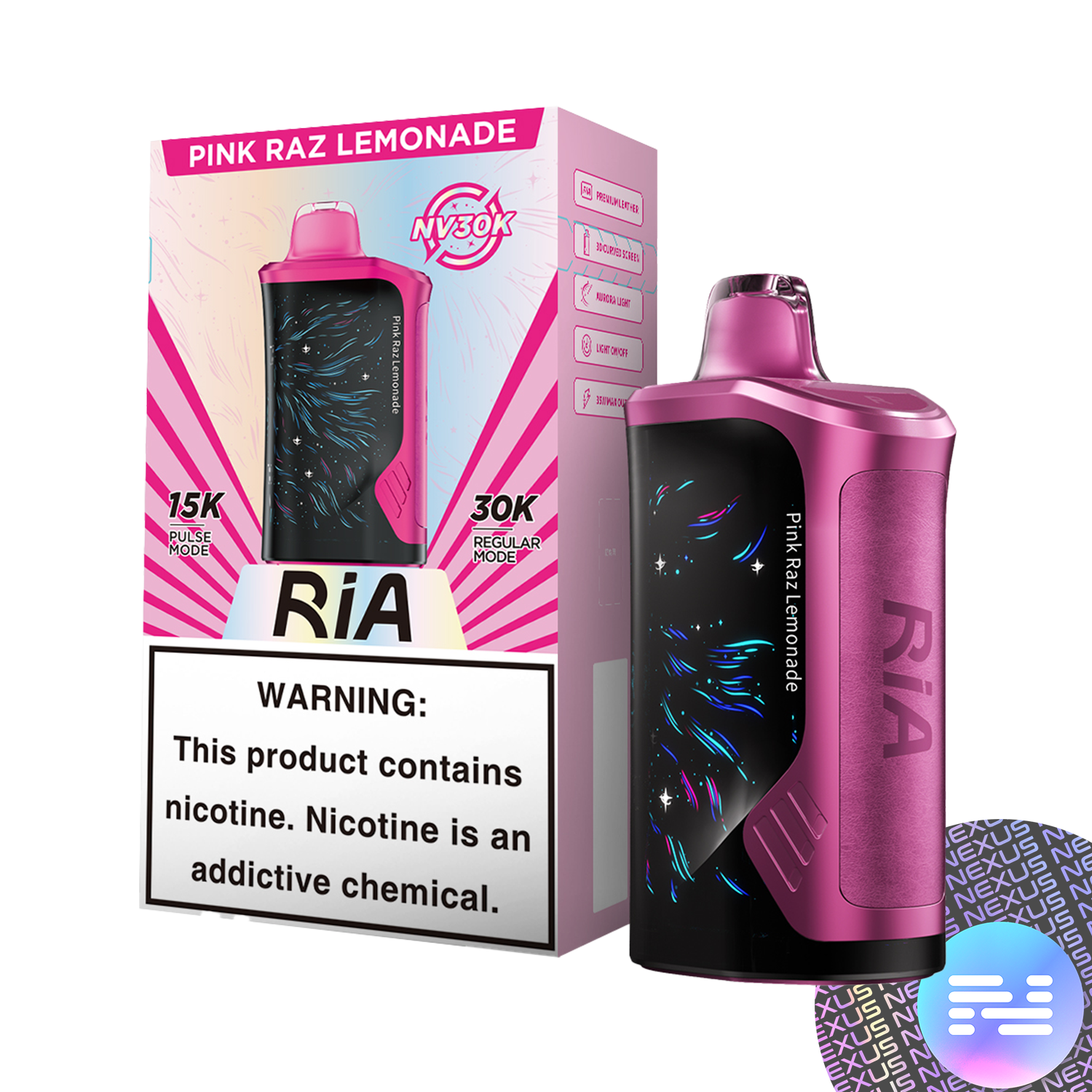 Pink Raz Lemonade RIA NV30K Disposable Vape by GEEK BAR