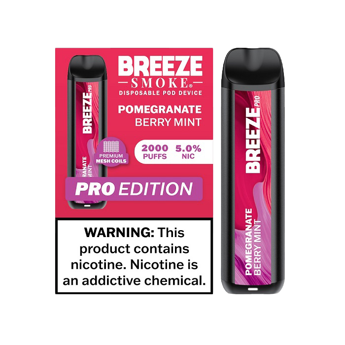 Breeze Pro 2000 Puffs Disposable Non Rechargeable Vape 5% Nicotine - Pomegranate Berry Mint