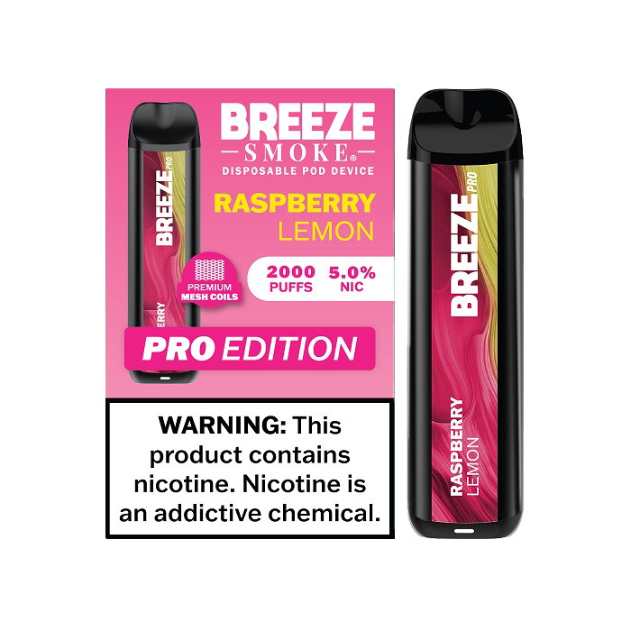 Breeze Pro 2000 Puffs Disposable Non Rechargeable Vape 5% Nicotine - Raspberry Lemon