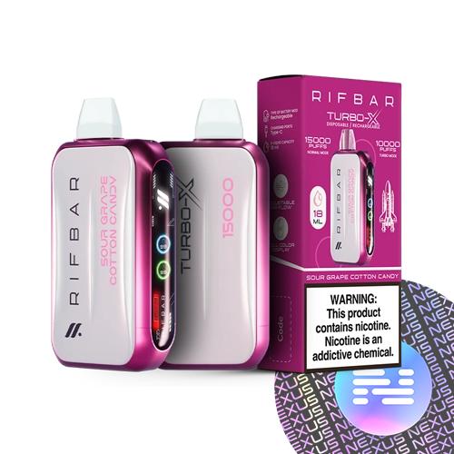 Sour Grape Cotton Candy RifBar Turbo-X Disposable Vape