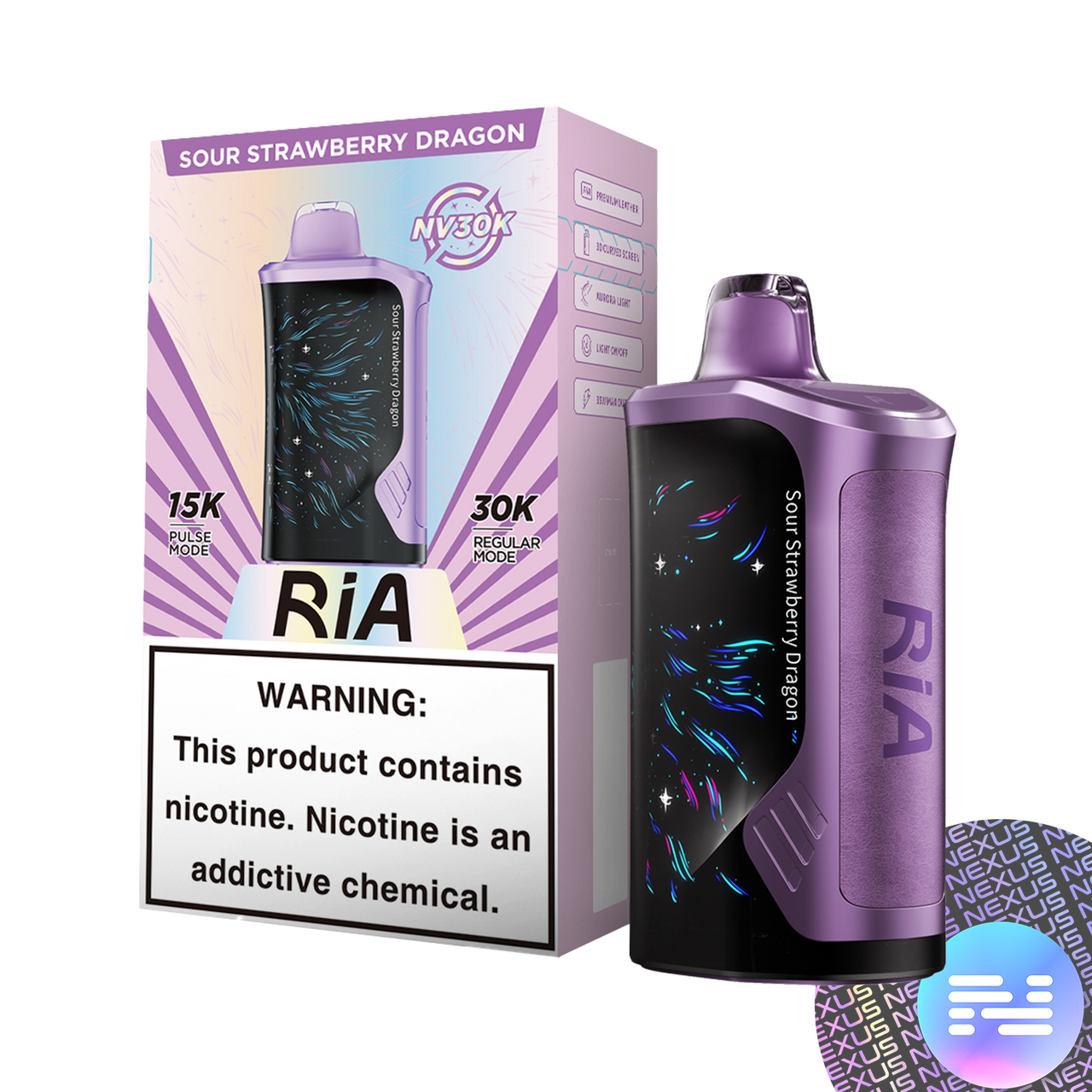 Sour Strawberry Dragon RIA NV30K Disposable Vape by GEEK BAR