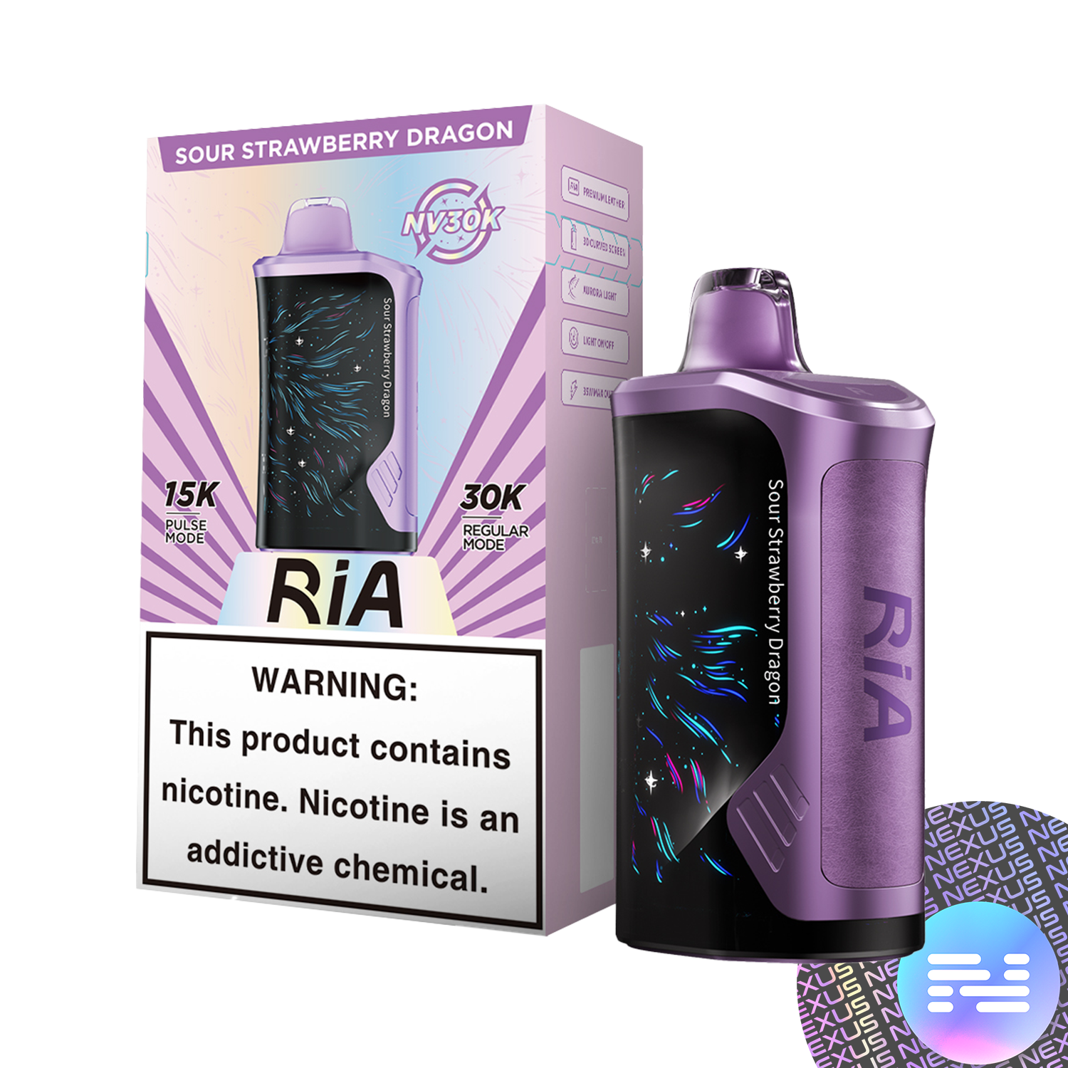 Sour Strawberry Dragon RIA NV30K Disposable Vape by GEEK BAR