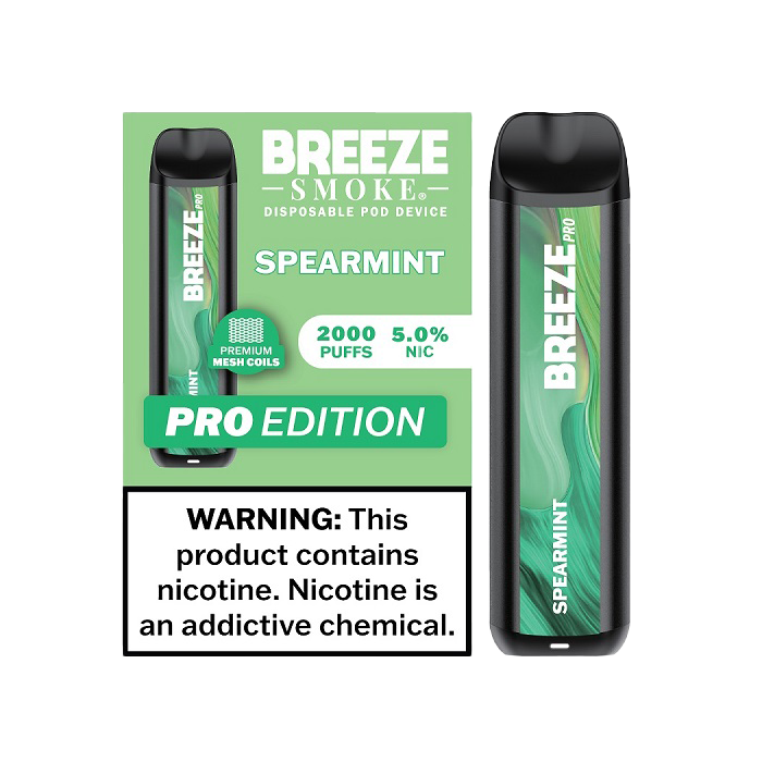 Breeze Pro 2000 Puffs Disposable Non Rechargeable Vape 5% Nicotine - Spearmint