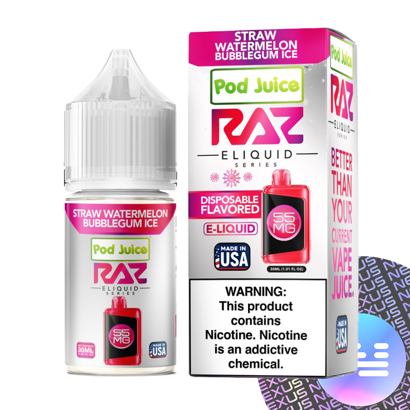 Straw Watermelon Bubblegum Ice RAZ x Pod Juice E-Liquid