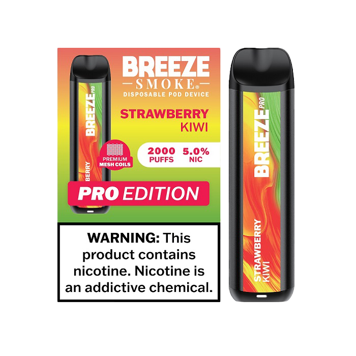 Breeze Pro 2000 Puffs Disposable Non Rechargeable Vape 5% Nicotine - Strawberry Kiwi