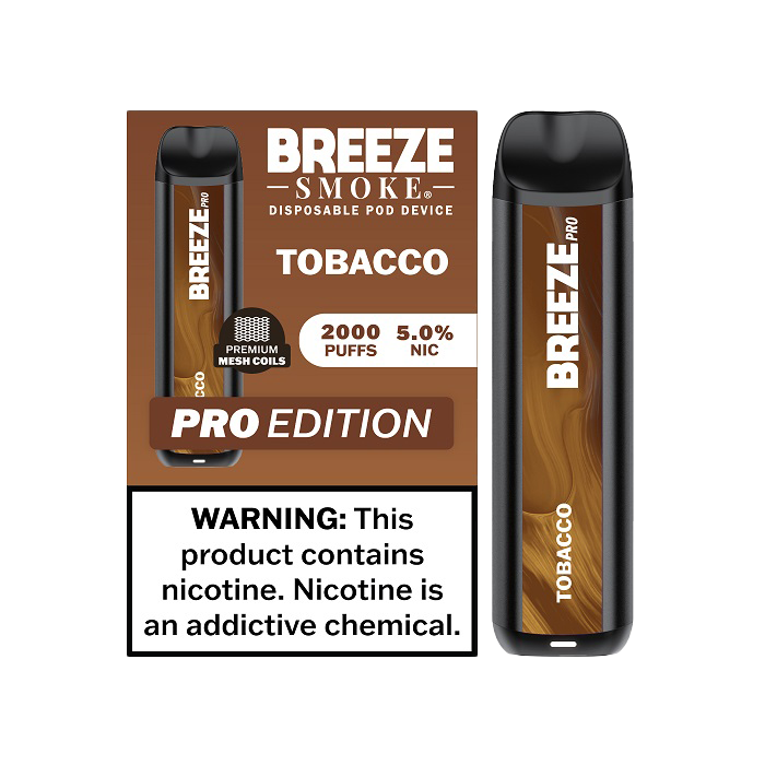 Breeze Pro 2000 Puffs Disposable Non Rechargeable Vape 5% Nicotine - Tobacco