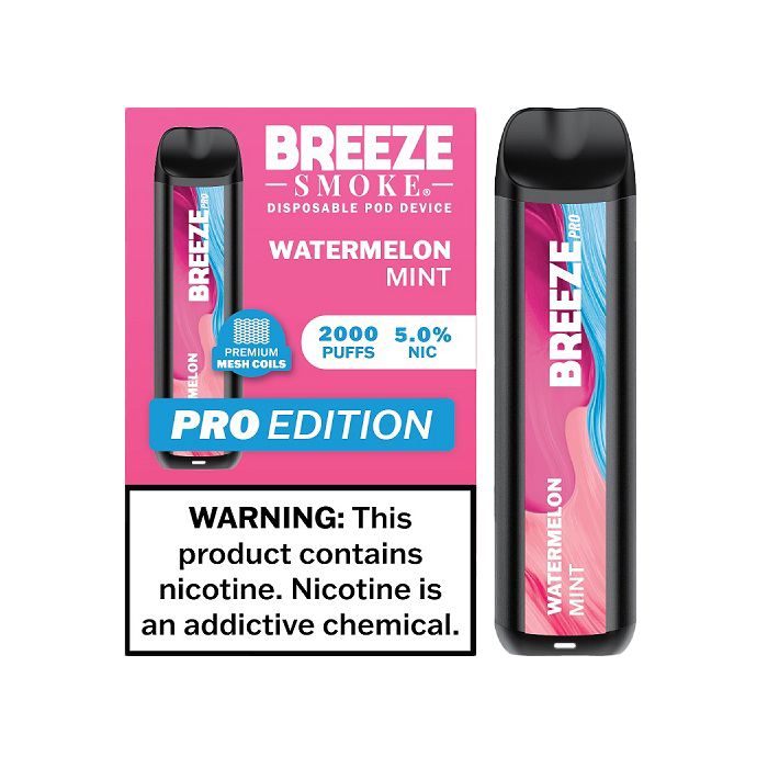 Breeze Pro 2000 Puffs Disposable Non Rechargeable Vape 5% Nicotine - Watermelon Mint