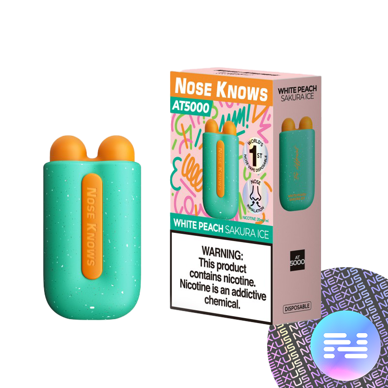 White Peach Sakura Ice Nose Knows AT5000 Disposable Vape